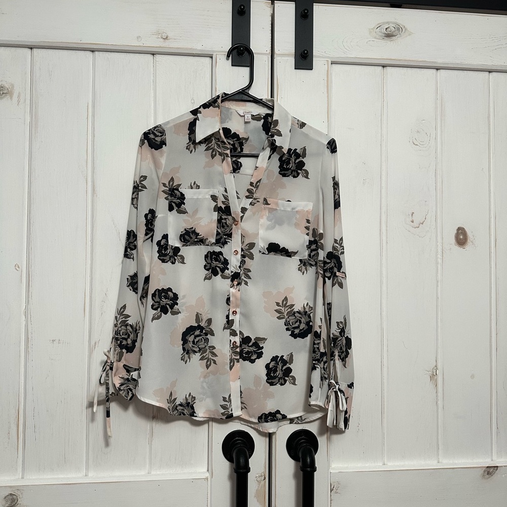 Super Cute Button Down Shirt with Floral Pattern